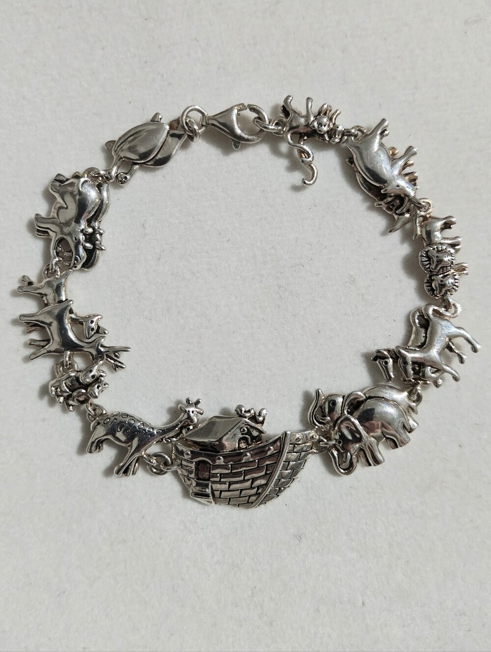 Vintage Sterling Silver Noah's Ark Charm Link Bracelet